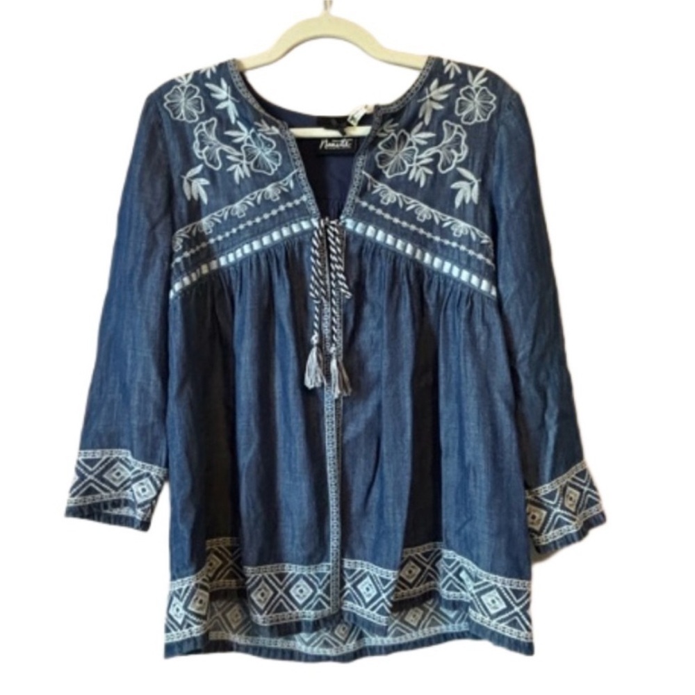 Nanette Lepore Sz S Oversized Boho Western Embroidered Tencel Top